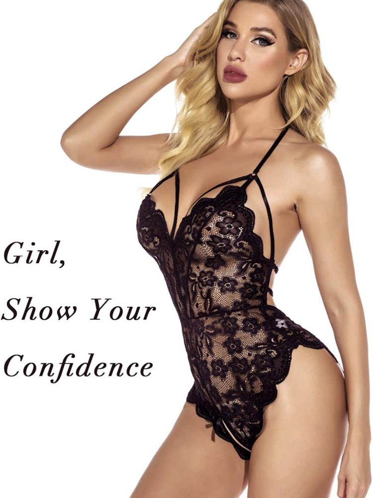 Crotchless Naughty Lingerie for Adult Women Sexual Bodysuit Lace Open Crotch Porn Baby-doll Dress Black Sexy Underwear Set Porn