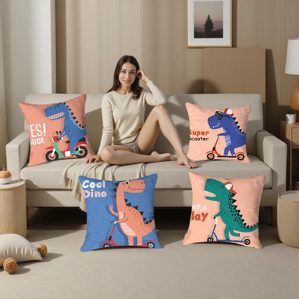 Cartoon Dinosaur Cute Pillow Case Plush Fabric Soft Pillowcase Double Sided Print Sofa Cushion Cover Throw Pillow Cover