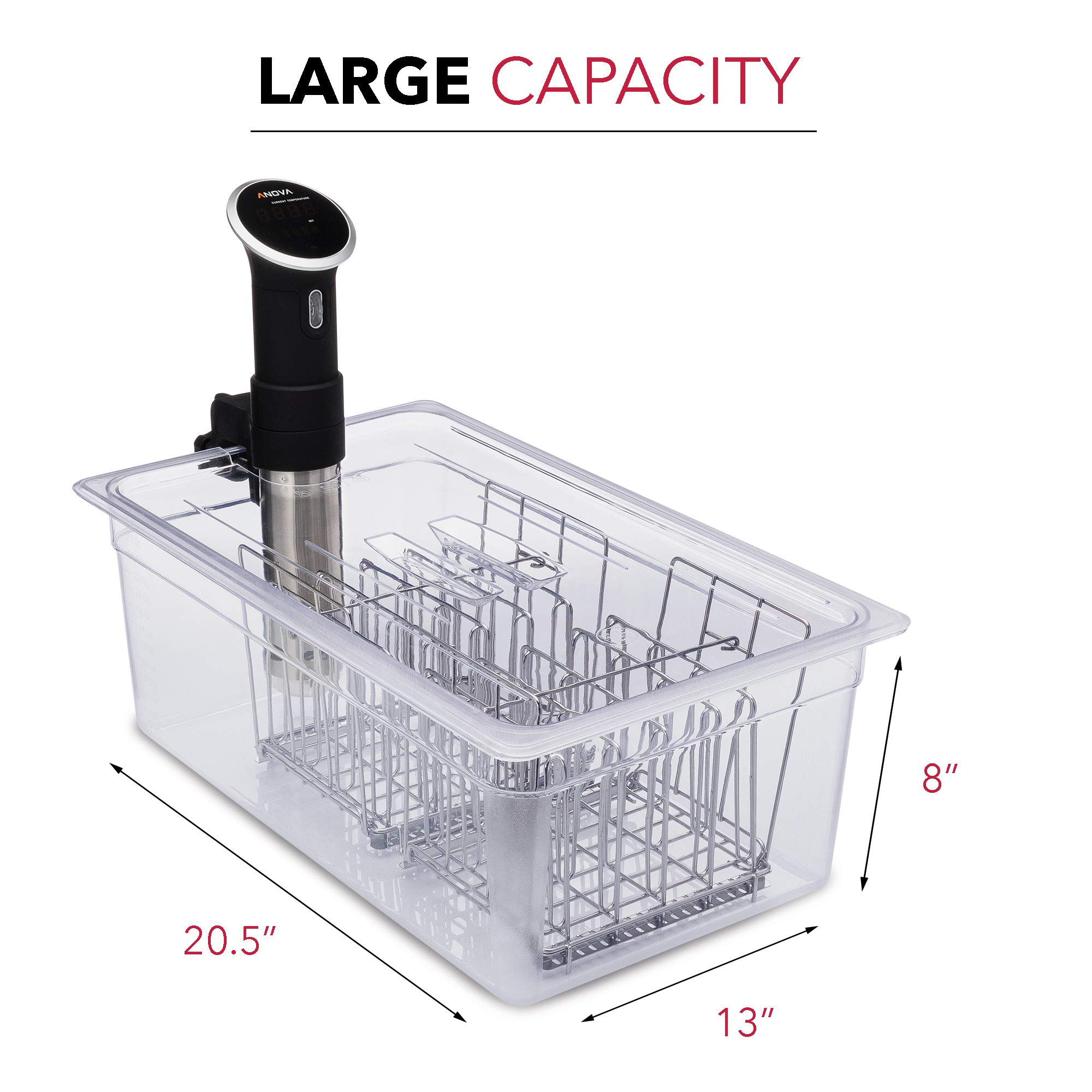 

Большой контейнер для су-вид 26 кварт с крышкой и 2 решетками - Совместим с су-вид плитами Anova transparent