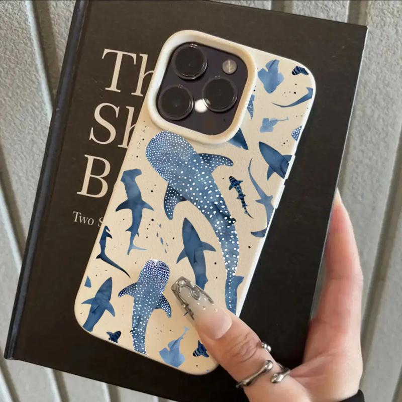 

Blue Watercolor Shark Ocean Pattern Phone Case For iPhone 17 16 Pro Max 15 14 13 12 11 XS X XR Plus Anti-Drop Protective Cover iPhone 8 Plus