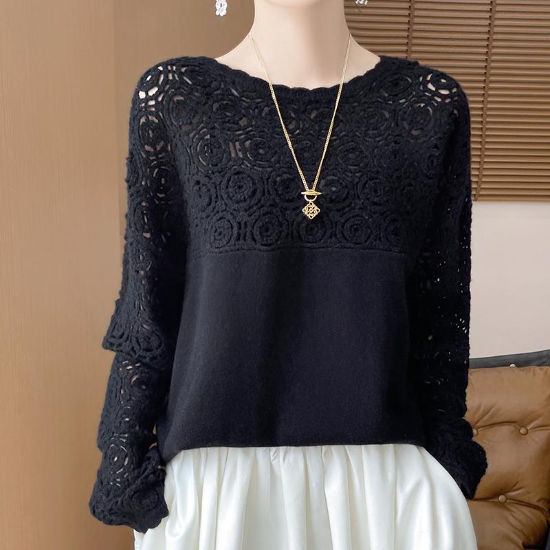 

Женский кашемировый свитер Qinghe кашемир 30% кашемир 70% шерсть осенне-зимний кашемировый пуловер ручной работы мягкий и теплый XL чёрный