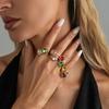 Colorful Unique Crystal Inlaid Open Ring, Trendy Designer Alloy Ring Set For Women