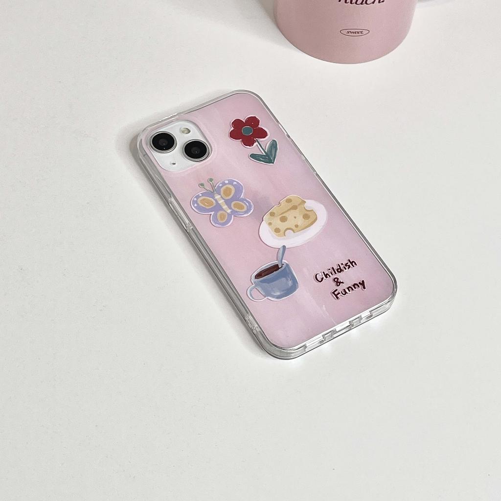Imd Butterfly Ins Cute Cartoon Flower For Iphone 13 11 12 Promax 14 Pro Max Cheese Coffee Phone Case Lovely Back Cover Capa