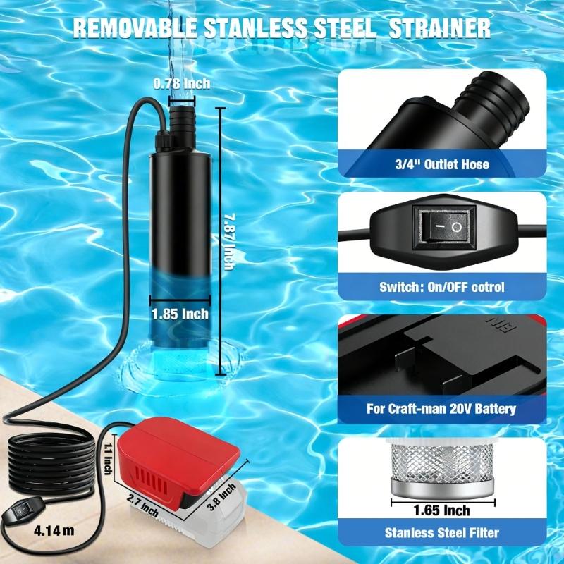 High Flow Cordless Submersibles Water Pump Efficient Water Transfer Pump for Quick Water Removal Easy To Install