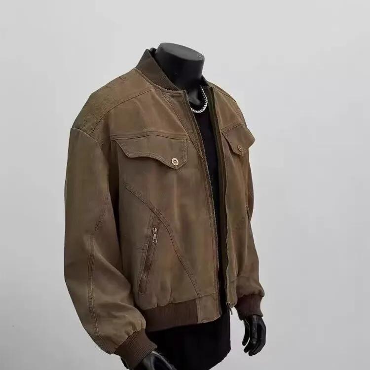 Autumn Men Retro American High Street Jackets Men Workwear Jacket Men Loose Outerwear Trendy Youth Casual Zipper Coats