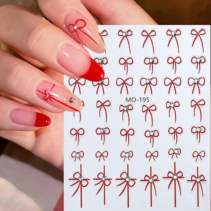 Small Bow Ribbon Bowknot Nail Stickers High Quality Crystal Diamond Design Adhesive Stickers Nail Art Decoration