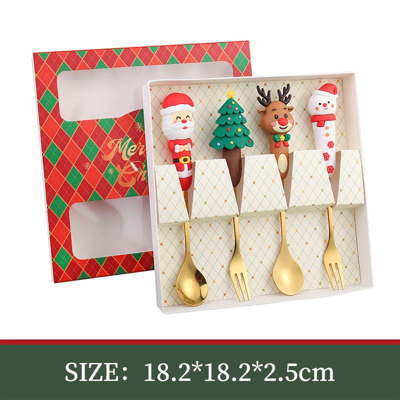 Christmas Day Dessert Spoon Creative Santa Claus Snowman Present Spoon Fork Tableware Set Animation Stainless Steel Cutlery Spoon Set