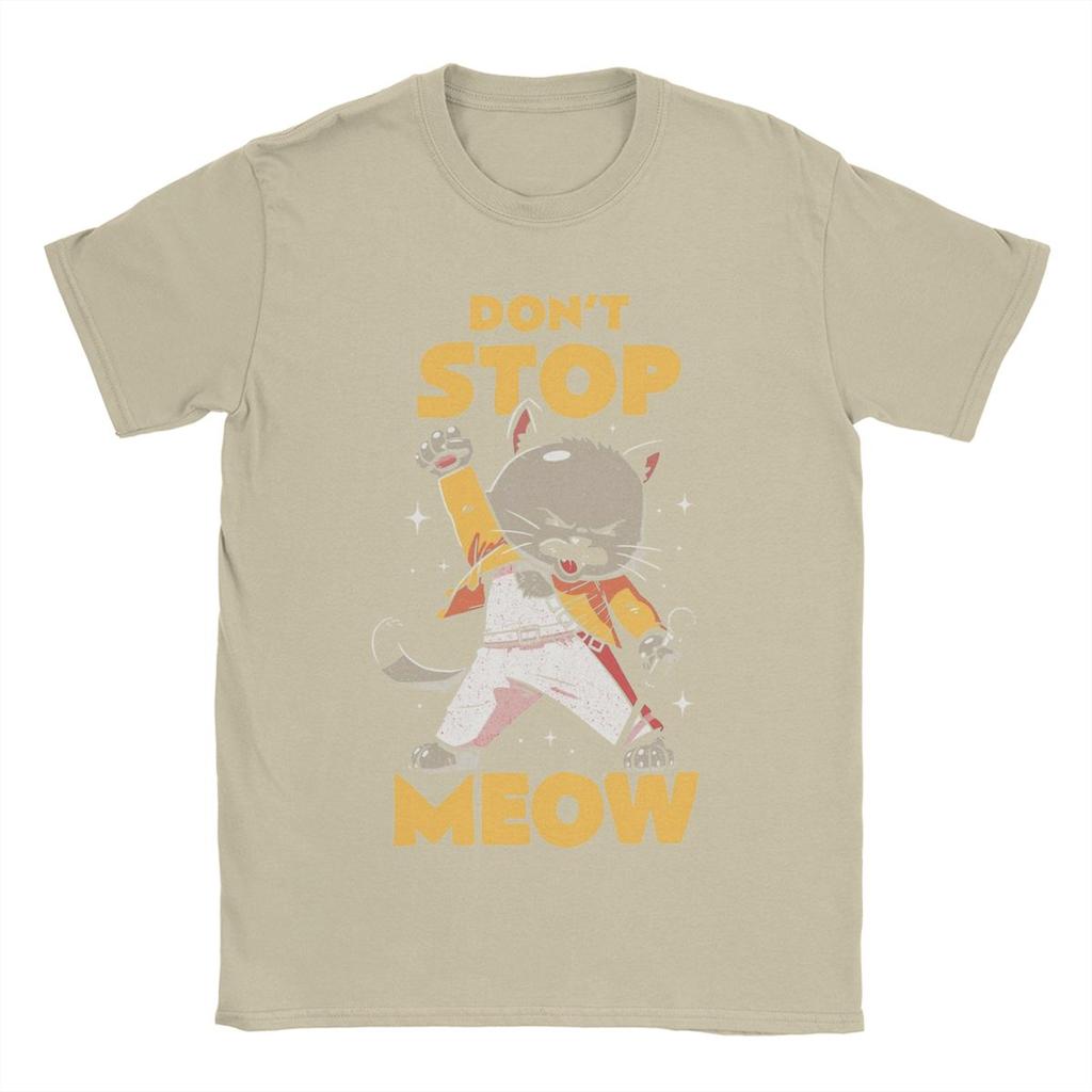 Don't Stop Meow Singing Cat Rock Band T Shirts for Men Pure Cotton T-Shirt O Neck Tee Shirt Short Sleeve Clothing Gift Idea