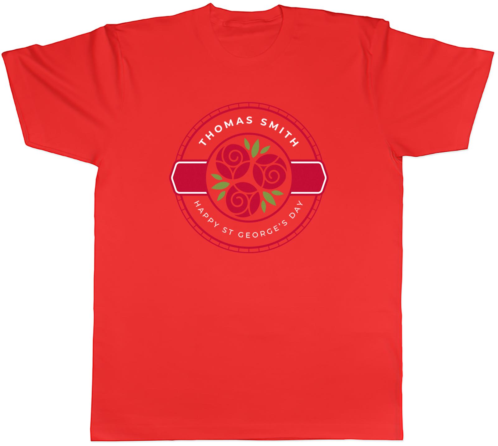 Personalised Happy St Georges Day Rose Badge Mens TShirt Tee Gift Top S