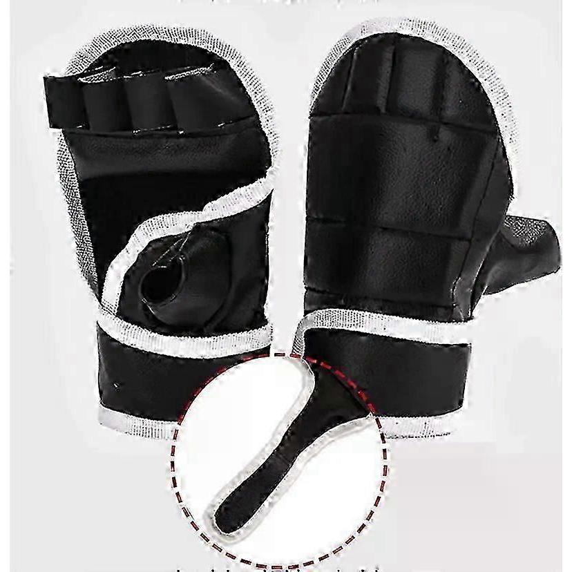 1Pair Black Half Finger Boxing Gloves PU Leather Fighting Kick Boxing Gloves Karate Muay Thai Training Workout Gloves Kids Men,zxl