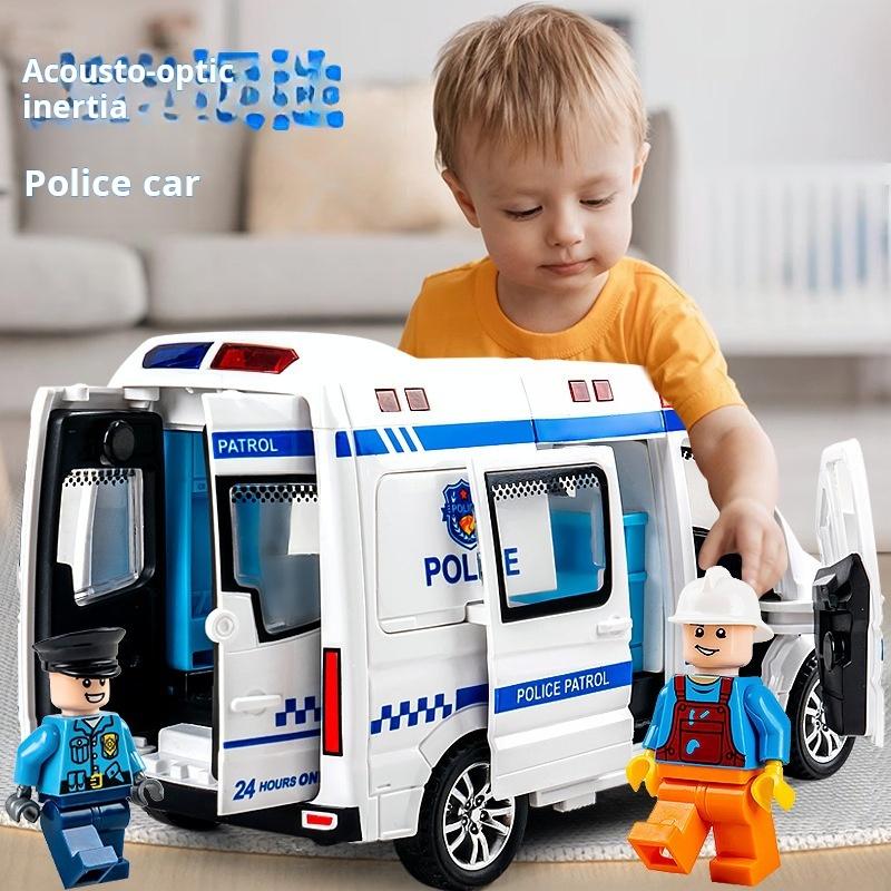 1:32 Hospital Rescue Ambulance Police Diecast Car Model with Pull Back Sound Light Toys Gifts BoysToy Car Gift for Kids