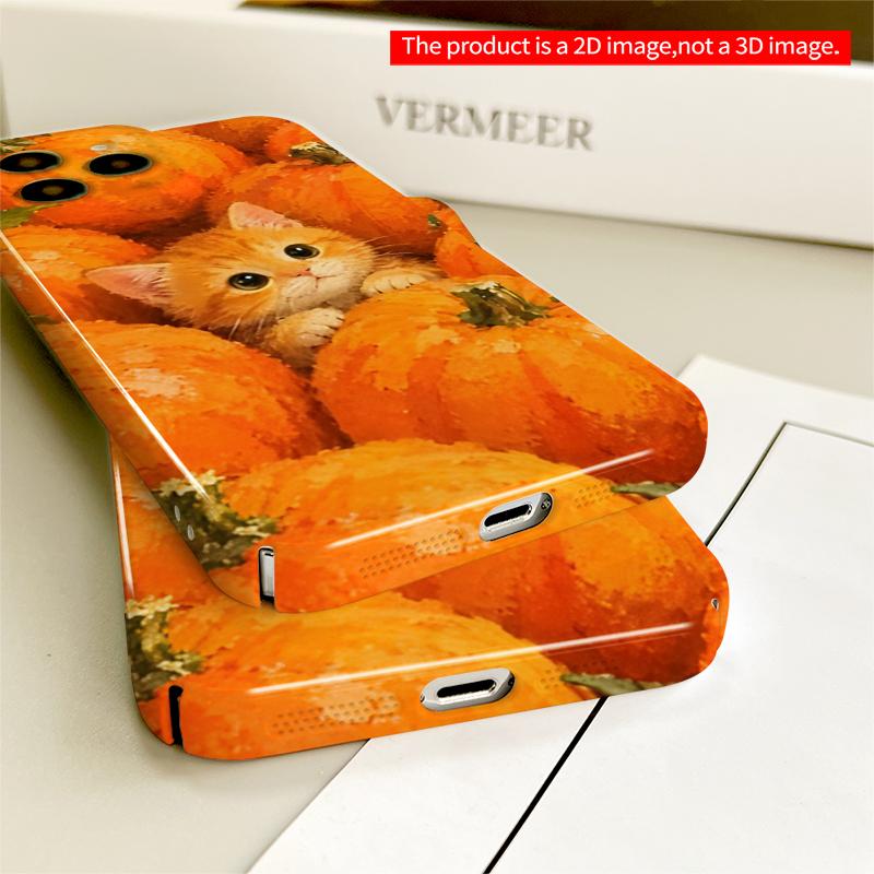 2DFlat Pumpkin Patch Kitten All inclusive film hard iPhone case, compatible with iPhone 18 Pro Max 17 16 15 14 13 12 11