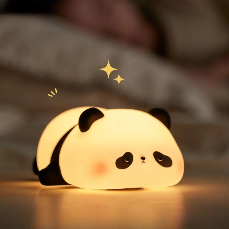 Panda-Shaped LED Night Light - USB Rechargeable Silicone Timer Lamp with Soft Glow for Kids' Bedroom  &  Nursery Decor