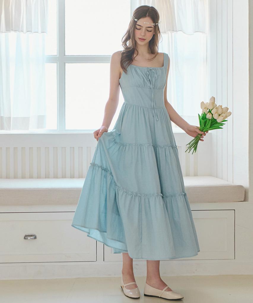 SLOWLOLLI Ribbon Shirring Sleeveless Dress_5 Colors