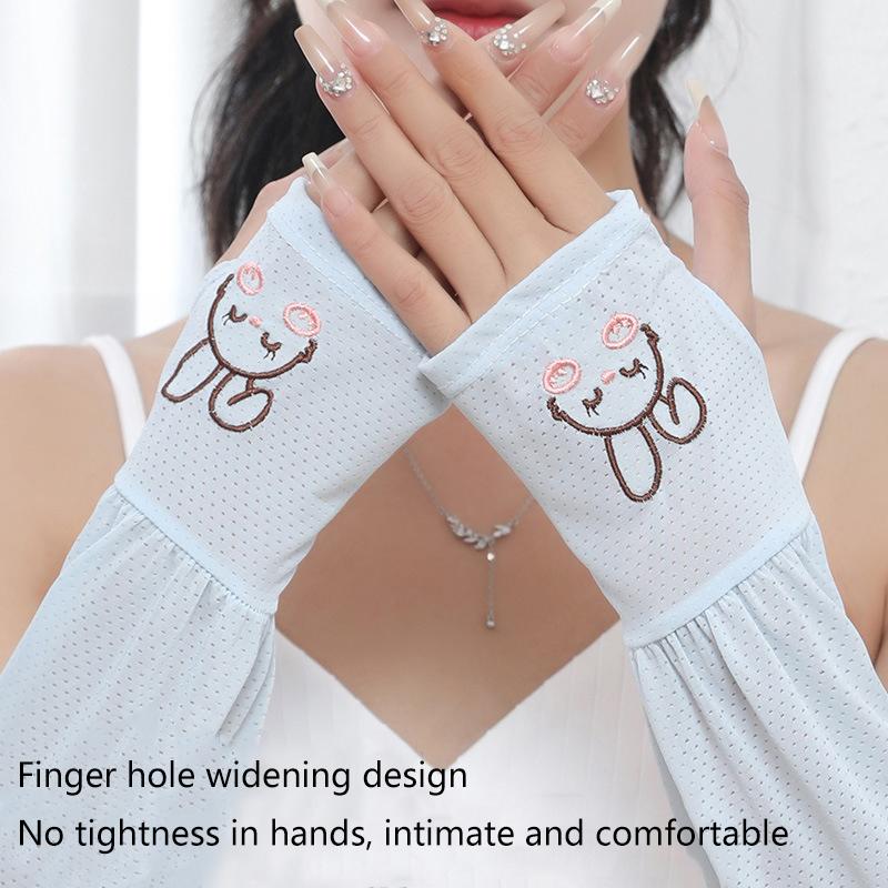 Summer Ice Silk Sun Protection Sleeves Outdoor Driving Uv Protection Rabbit Ice Sleeves Women'S Loose Arm Protection Sleeves
