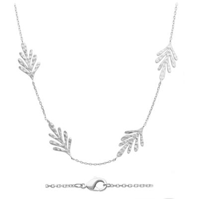 [Q3748] - Silver Necklace 'Cleopatra' (leaves) Rhodium Silver (hammered) - 45 Cm - 20x10 Mm