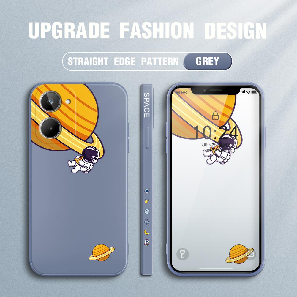 Cartoon Planet Astronaut Handyhülle für iPhone 15 14 13 12 11 Samsung Galaxy S23 S22 A52 A52S Weiche Vollschutz quadratische Flüssigsilikonhülle