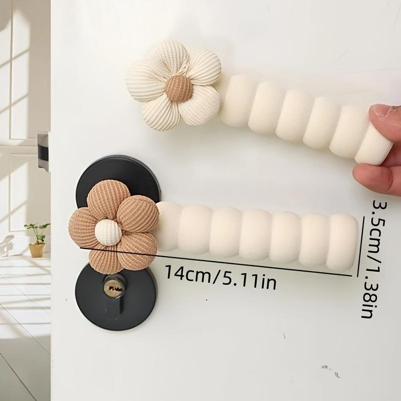 1PC Anti-Static Floral Door Handle Cover Beige Silent Anti-Collision Door Protector,Anti-collision Decorative Door Handle Cover