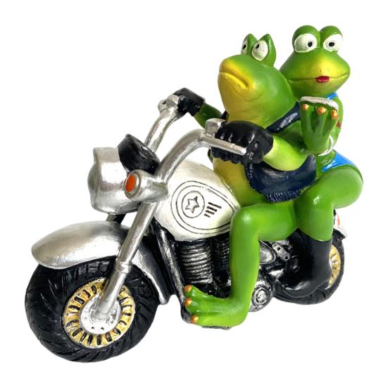 Motorcyclist Frog Figurine Frog Couple Statue Home Riding Motorcycle Decoration Frog Sculpture