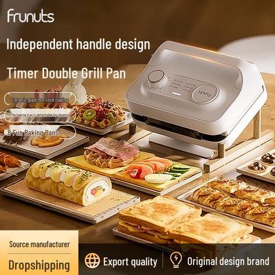 Frunuts Multi-functional Breakfast Maker: Double-plate Sandwich, Waffle, Egg Roll & Sausage Grill Timer Machine