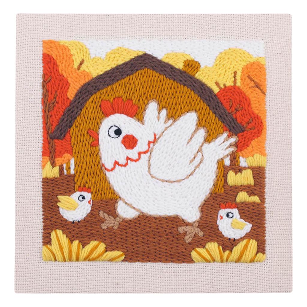 Complete Punch Needle Embroidery Kit DIY Craft Beginner Floral Animal Pattern Yarn Canvas Wall Art