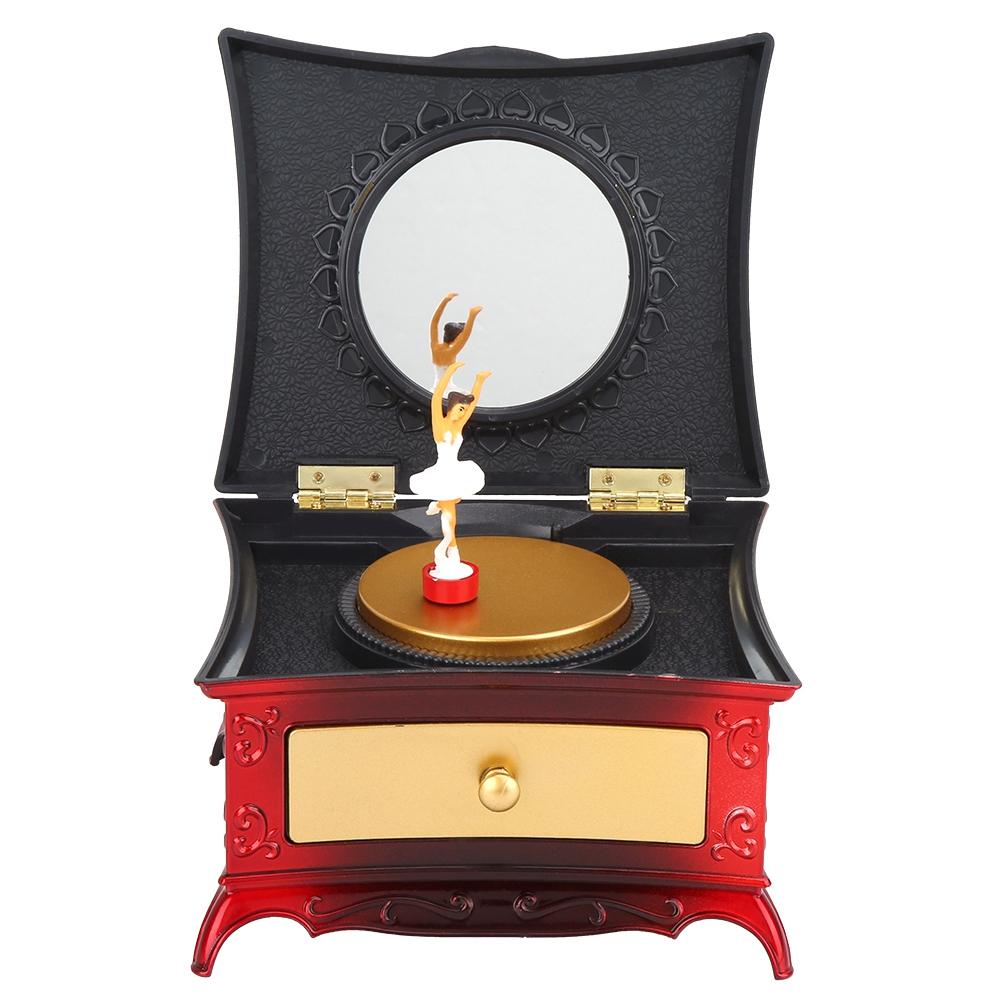 Dancing Girl Music Box Toy Jewelry Storage Box Gift Home Ornament Decoration (Red)