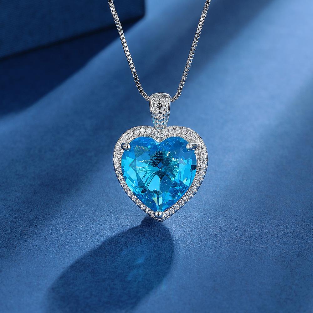 

Роскошное женское ожерелье Стерлинговое серебро Сердце Синий циркон Кулон Ожерелье для женщин Заявление Подарок
