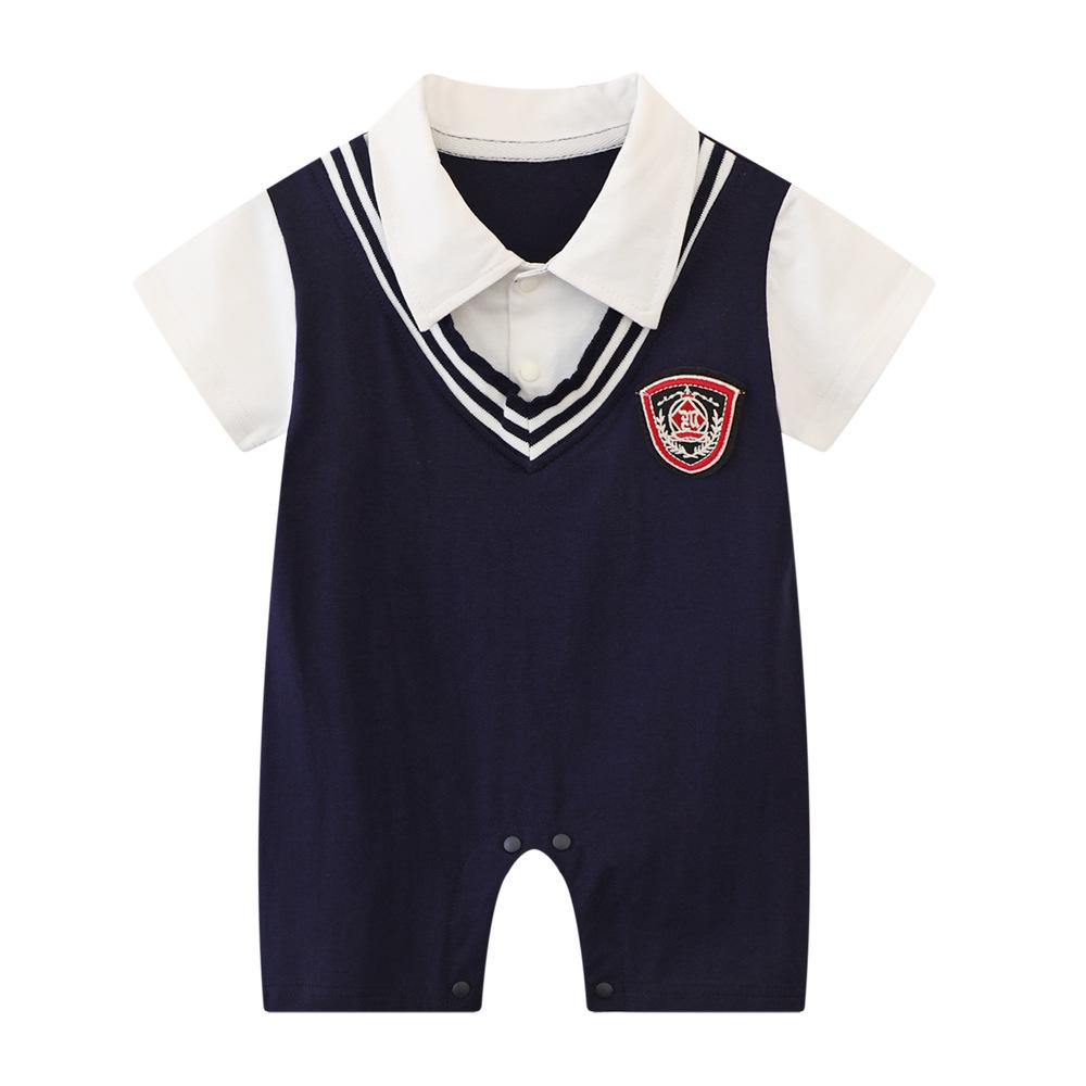 Trendy Summer Lapel Baby Boy Romper – Stylish Infant Crawling Suit for One-Year-Olds