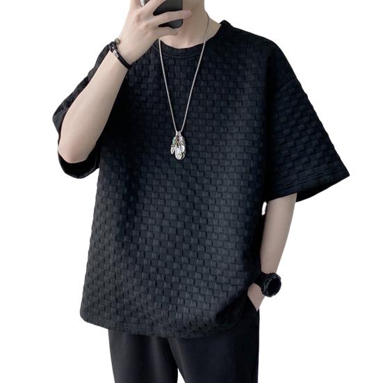 O-Neck Short Sleeve 3D Waffle Men T-shirt Summer Solid Color Simple Tee Shirt Streetwear M чёрный 1070₽