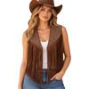 Women Cowgirl Costume Rhinestones Faux Suede Tassels Vest