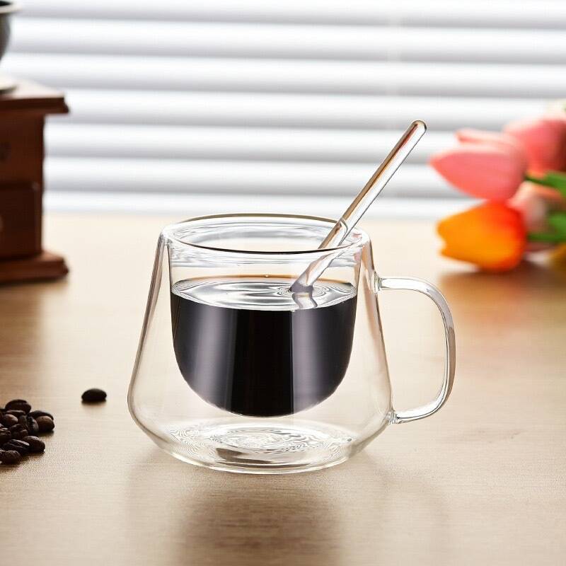 Double-wall Heatproof Coffee Cup - 200ml Borosilicate Glass Mug, Elegant Diamond Design, Handcrafted With Handle