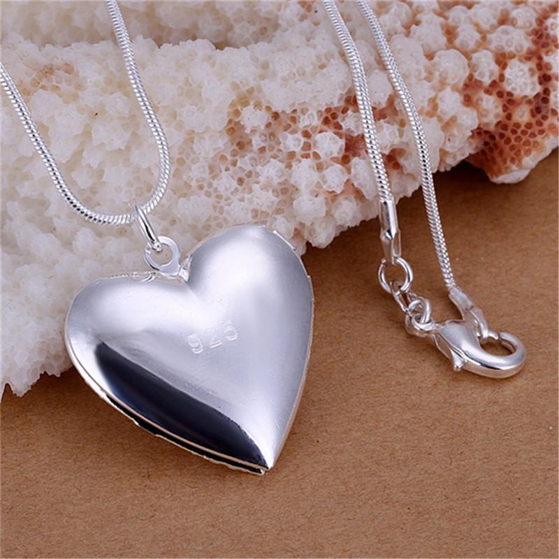 Hot 925 Sterling Silver Photo Frame Pendant Necklace Snake Chain Woman Charm Statement Fashion Jewelry Wedding PartyGood Product