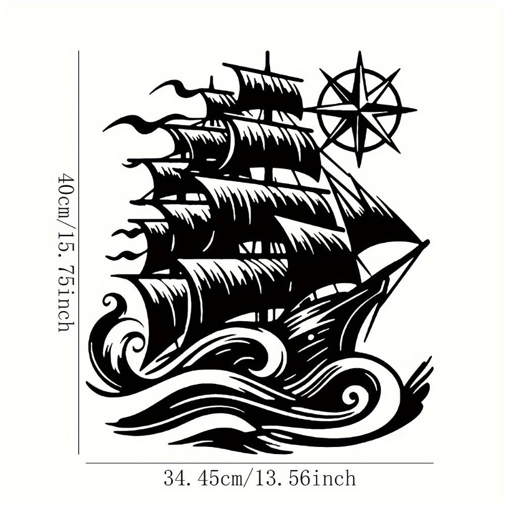 

1pc Vintage Sailboat Compass Metal Wall Art Black Gold Marine Decor for Home Office Patio 15.7x14inch Coastal Gift 16in