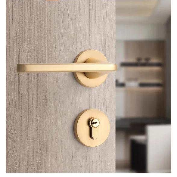 Gold Zinc Alloy Bedroom Door Lock Interior Wooden Door Handle Lock Body Set Mute Security Door Lock Home Hardware with Key