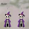 Hypoallergenic Silver Hooks 1 Pair Halloween Skeleton Cat Drop Dangle Earrings for Women, Cute Acrylic Witch Hat Skull Hoop Earring, Theme Jewelry
