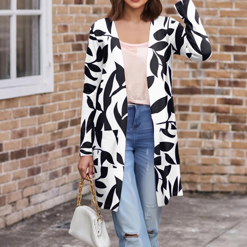 Women's Fashion Casual Comfort Floral Print Mid-Length Cardigan Jacket
