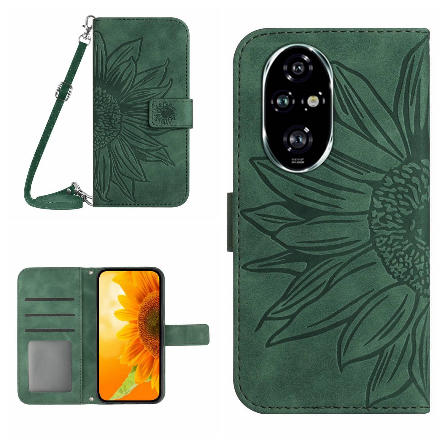 

HT04 For Honor 200 5G Case Sunflower Flip Leather Phone Cover Card Slots Dark Green