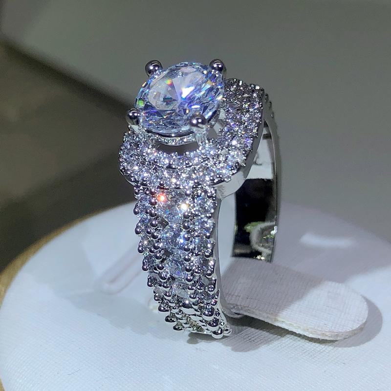 Luxury Women 925 Silver Hip Hop Square Double Inlay AAAA+ Zircon Jewelry Bridal Engagement Wedding Ring Cocktail Fine Jewe