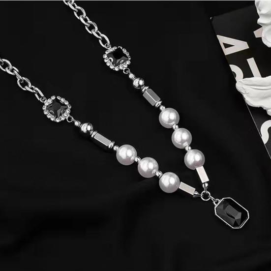 Herren Halskette Punk Hip-Hop Imitationsperlen Verstellbar Galvanisierung Dekoration Geschenk Männlich Faux Edelstein Anhänger Halskette Schlüsselbeinkette für Club