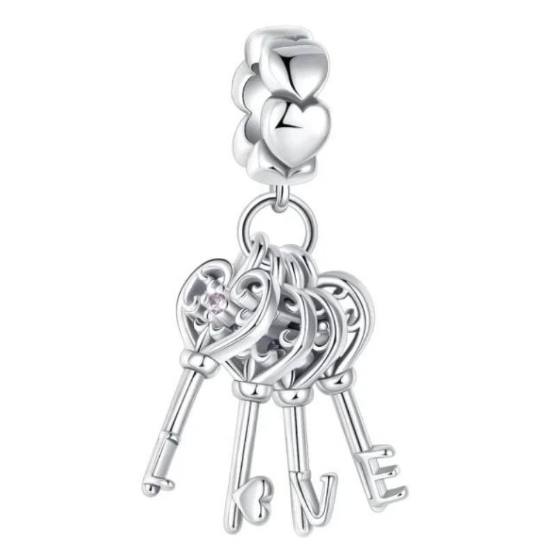 Sparkling Birthstone Charms Copper Heart Mom Key Pendant Bead Fit Original Necklace Bracelet Women Jewelry Diy Gift