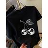 Golden Cherry Print Women Short Sleeve T-Shirt Stylish Casual Tee a Sense of Elegance Versatile Top for Women Minimalist Design