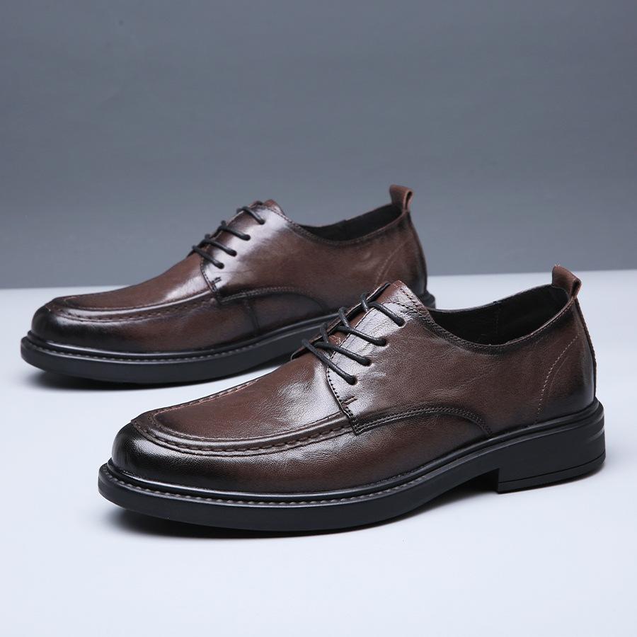 The First Layer of Sheepskin British Style 2025 Men's Trend Business Casual Leather Shoes Men's Big Head Round Head Shoes 2025 Direct Sales