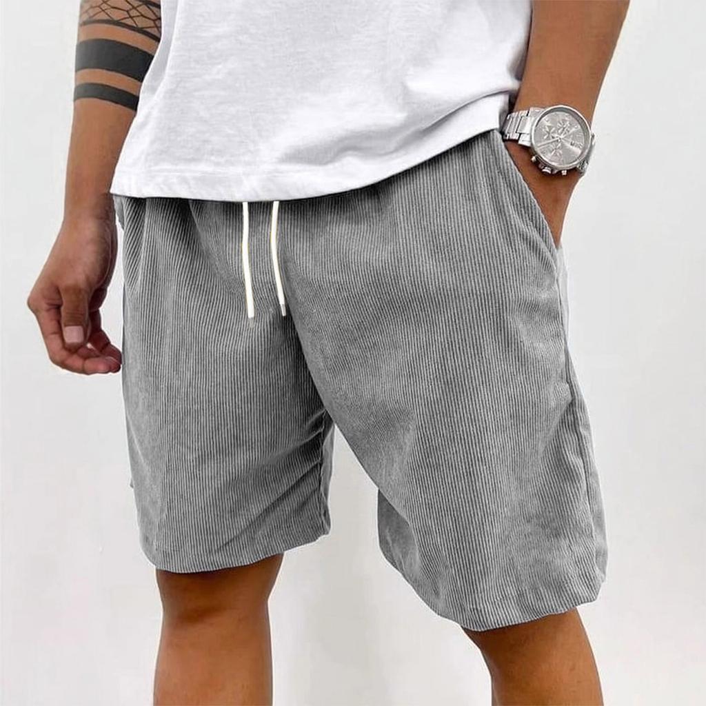 Men's Retro Corduroy Shorts, Casual Loose And Textured Shorts, Solid-color Sport Knee-length Pants