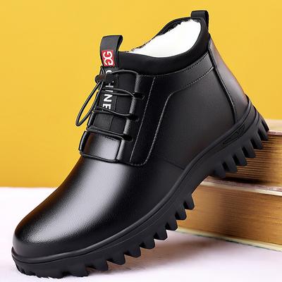 Men's Cotton Shoes 2025 Winter New Velvet Warm Thickened High-top Cotton Leather Shoes Leather Wool Blend Snow Boots