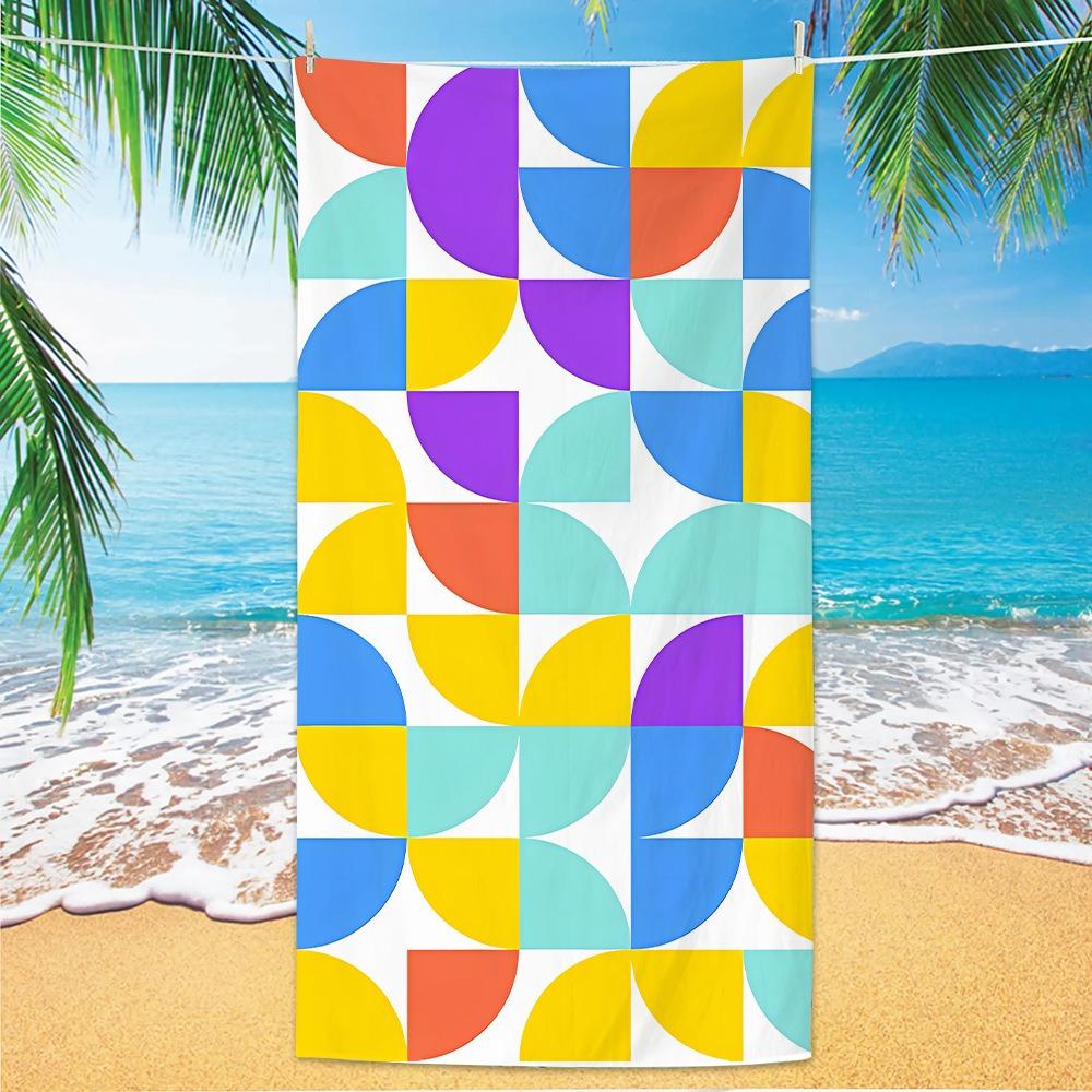 

Abstract Geometric Pattern Polyester Beach Towel Bauhaus Style Quick Dry Sand Free Bath Towel for Summer Pool Travel Vacation W40*H60(CM)
