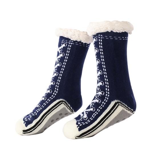 1 Pair Winter Socks Shoes Pattern Plush-lined Warmth Retention Christmas High-tube Socks Leg Warmer Fall