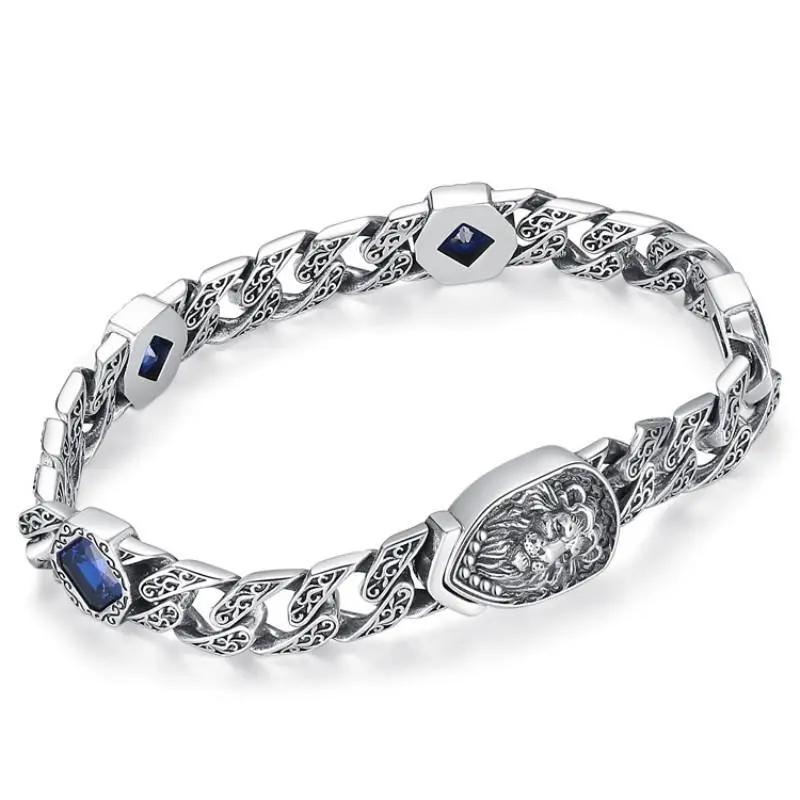 New Tang Grass Pattern Lion King Cuban Bracelet for Men, High-end Couple Style for Women