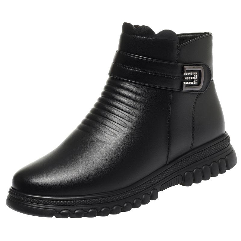 Fashion 2024 Fashion Winter Boots Women Leather Ankle Warm Boots Mom Autumn Plush Wedge Shoes Woman Shoes Anti-slip Middle-aged Elderly