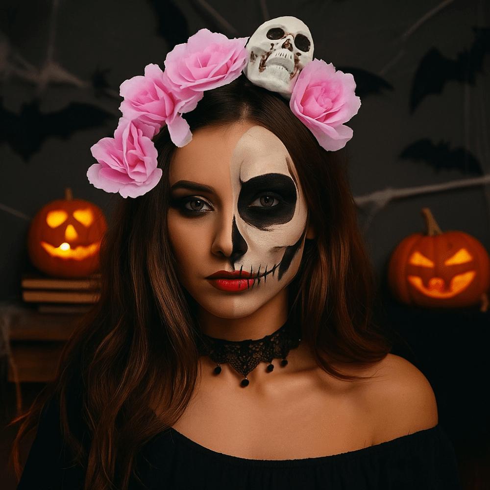 Halloween Decor Skull Head Headband Simulation Flower Gothic Flower Hairband  Party
