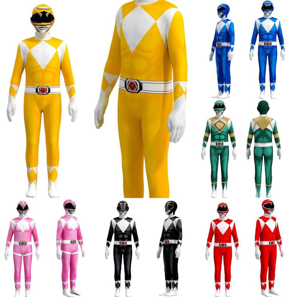 Power Rangers Costume Kids Adult Cosplay Fancy Dress Party Jumpsuit Superhero